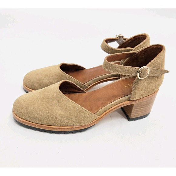Patina By Portland Mary Jane Shoes Tan Suede Leather Suede Block Heeled - Picture 4 of 12
